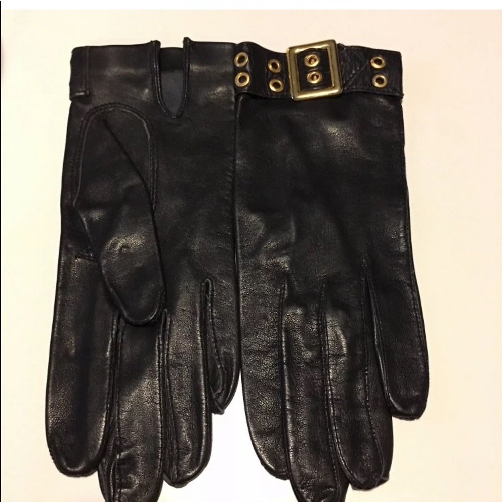 VTG BUCKLE  black LEATHER Made in France glove XS